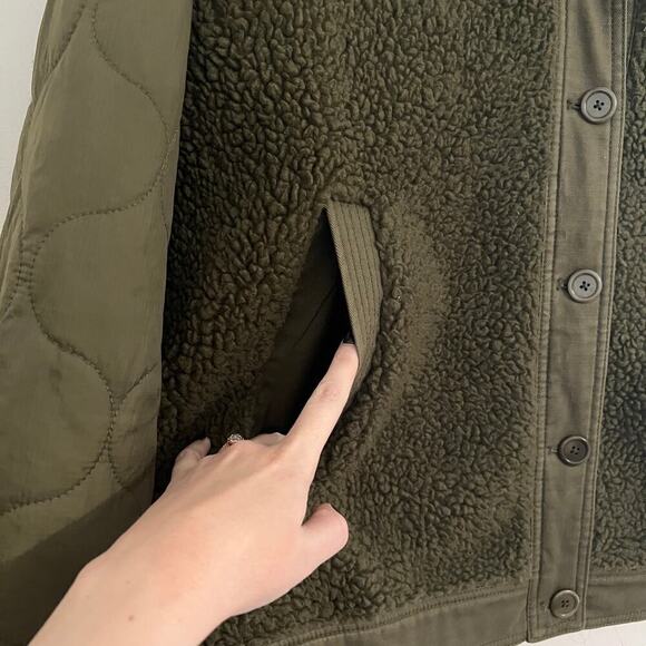 Madewell Hybrid Sherpa Jacket Olive Green Button Front Shacket Size XL - Picture 3 of 10